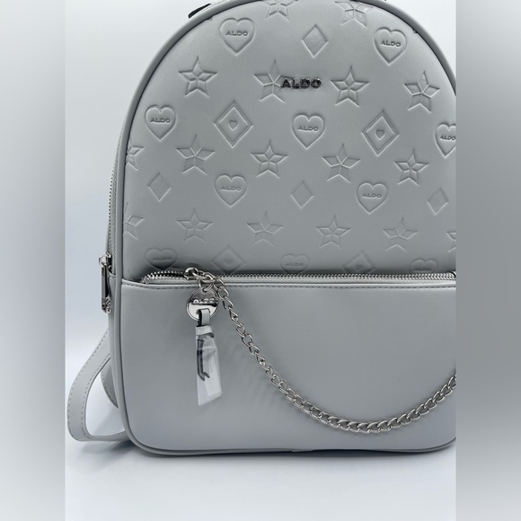 Aldo Mini Backpack Purse Light Gray Color With Chain Detail - Picture 3 of 7